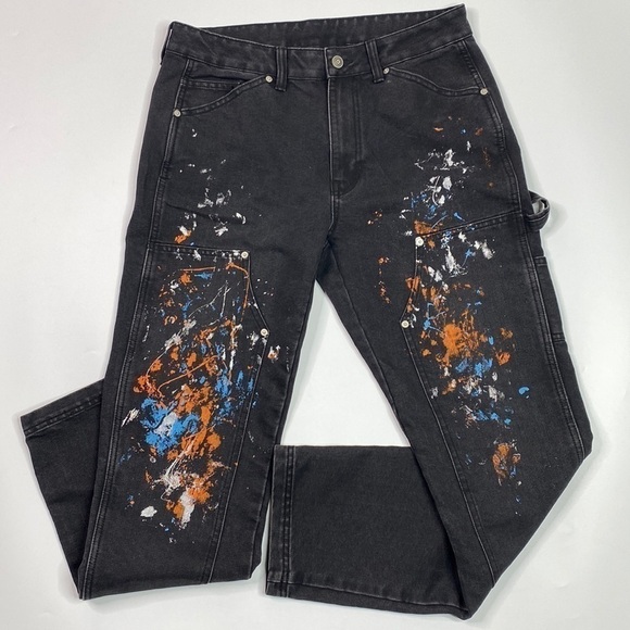 No Boundaries Black Paint Splatter Straight Leg Denim Carpenter Jeans 32x32 - Picture 1 of 12
